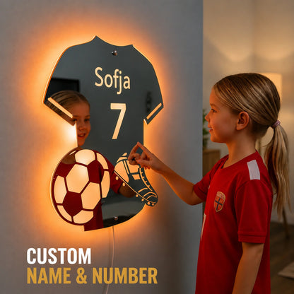 Personalized Soccer Jersey LED Mirror | Custom Name & Number