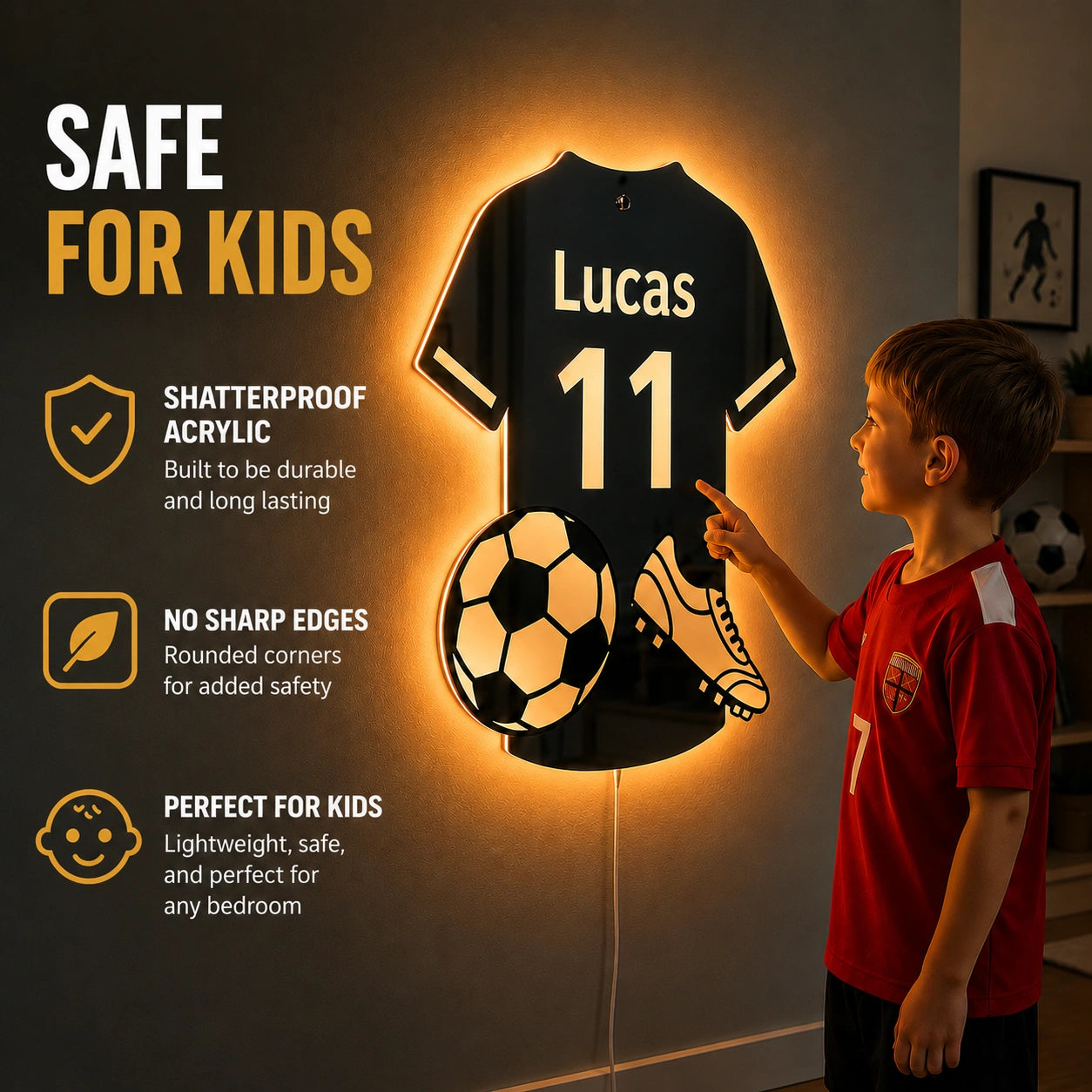 Personalized Soccer Jersey LED Mirror | Custom Name & Number