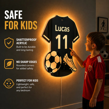 Personalized Soccer Jersey LED Mirror | Custom Name & Number