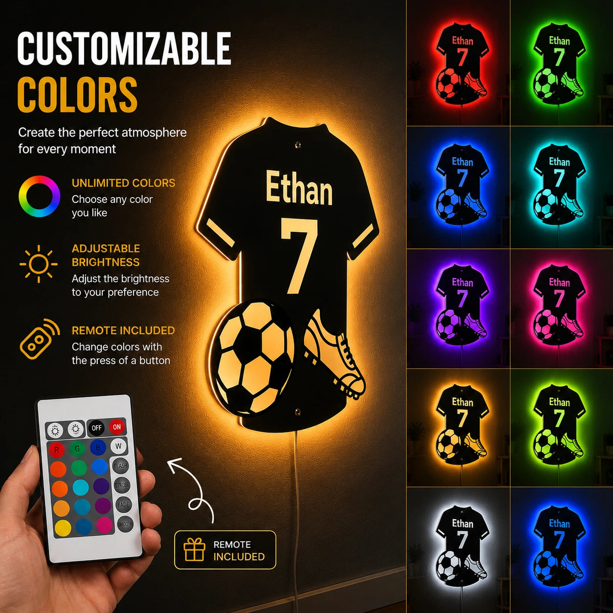 Personalized Soccer Jersey LED Mirror | Custom Name & Number