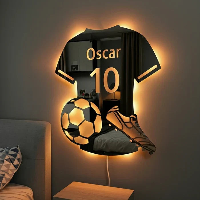 Personalized Soccer Jersey LED Mirror | Custom Name & Number