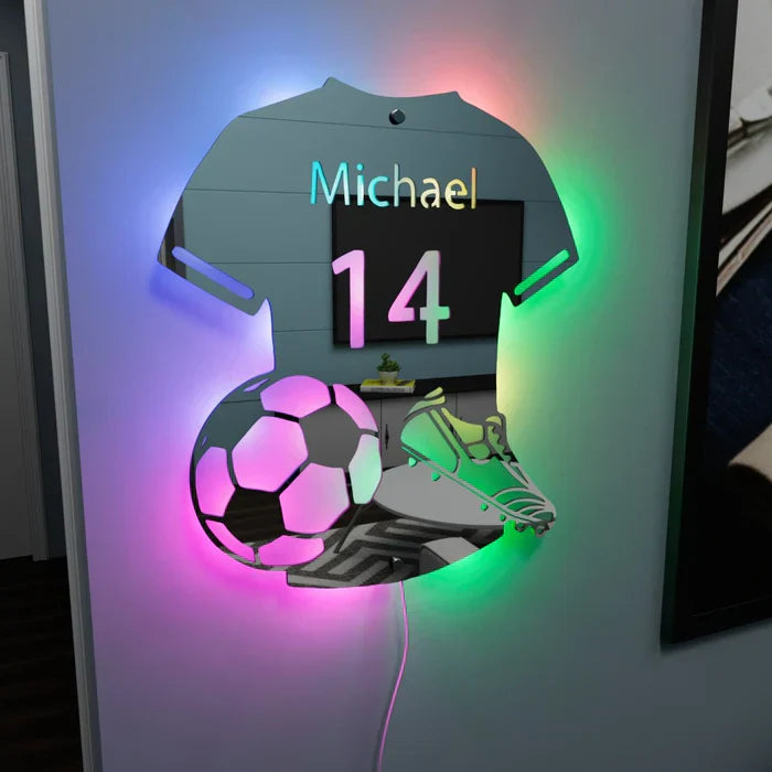 Personalized Soccer Jersey LED Mirror | Custom Name & Number